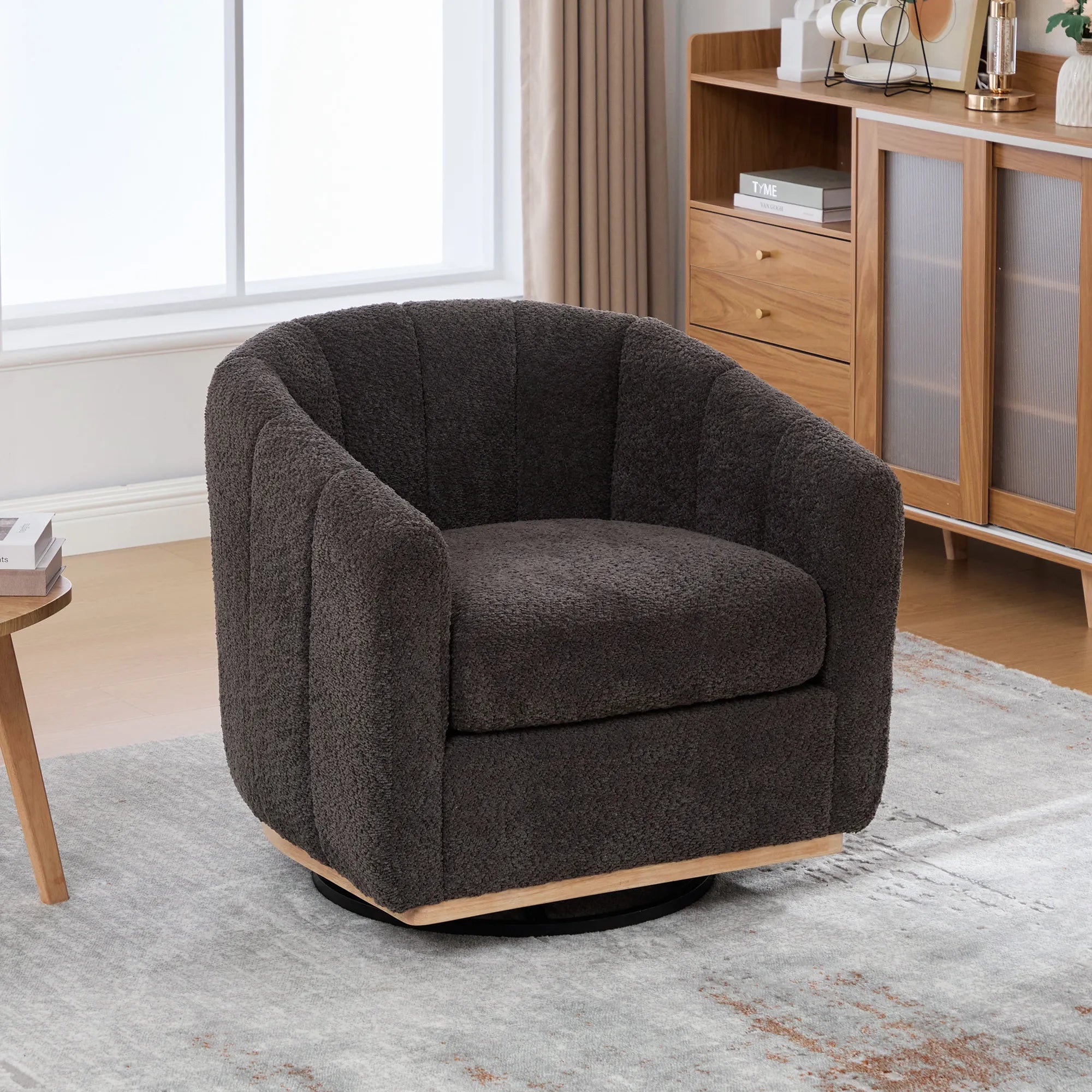 Modern Chenille 360° Swivel Barrel Chair