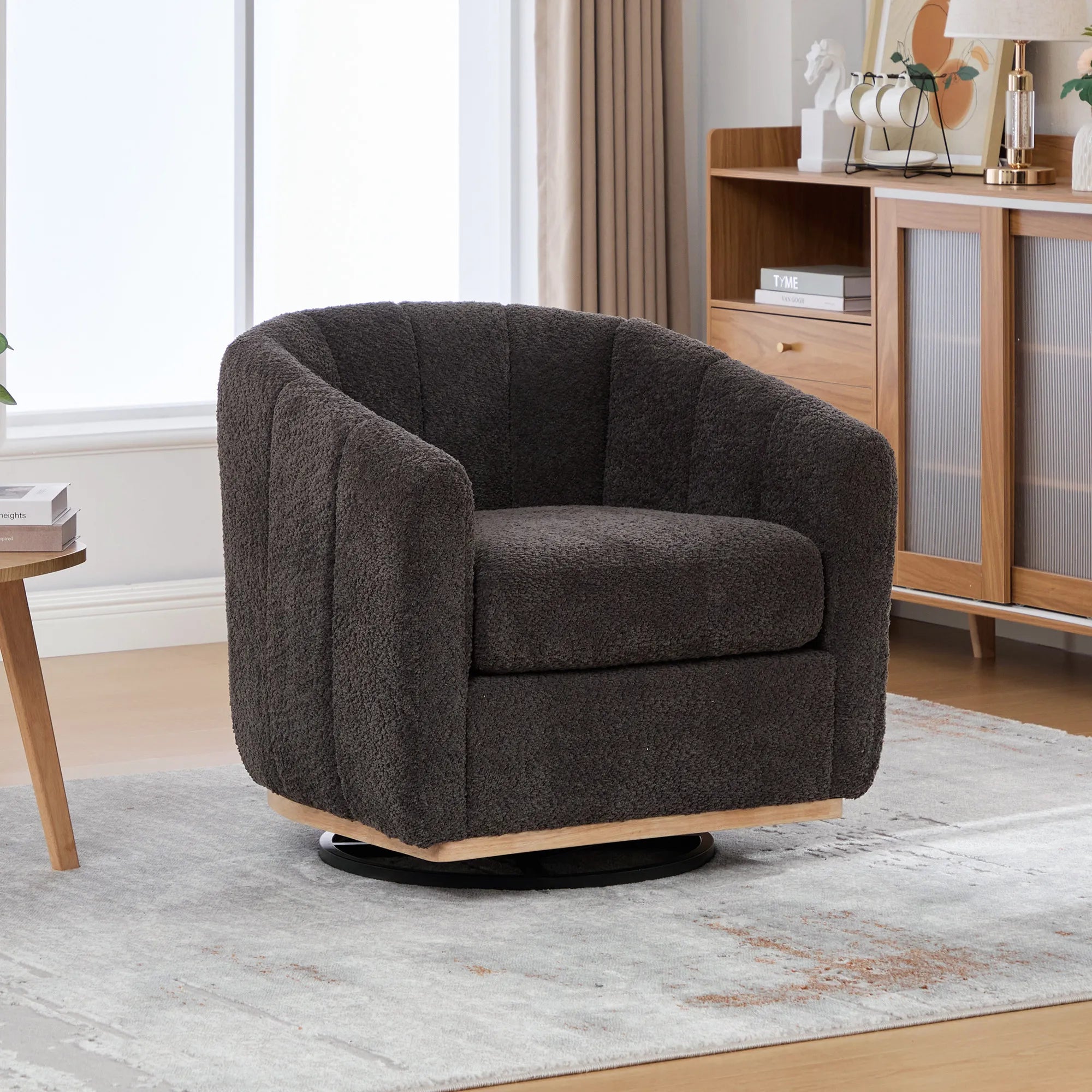 Modern Chenille 360° Swivel Barrel Chair