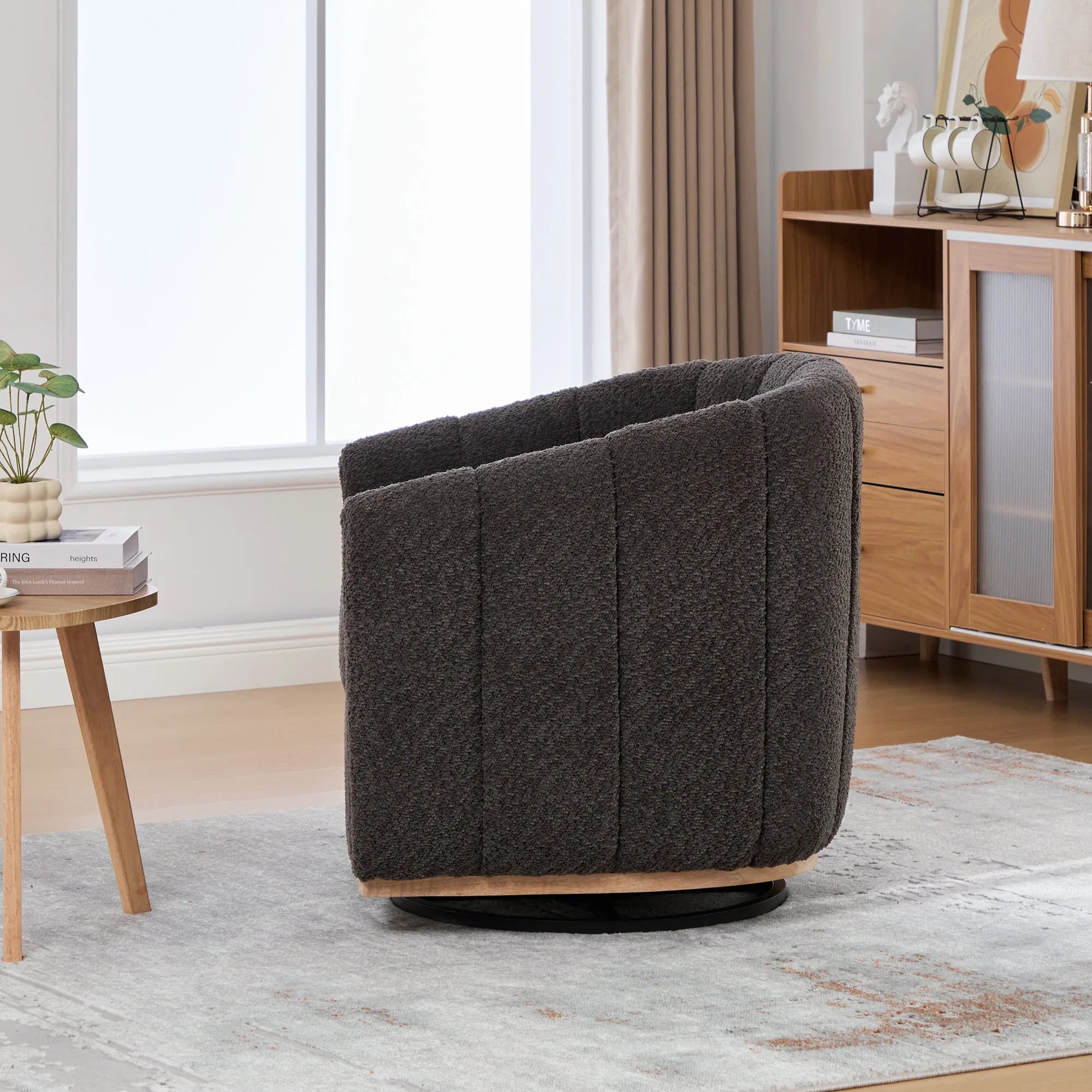 Modern Chenille 360° Swivel Barrel Chair