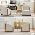Modern Chenille Fabric Accent Chair with Wooden Side Frame