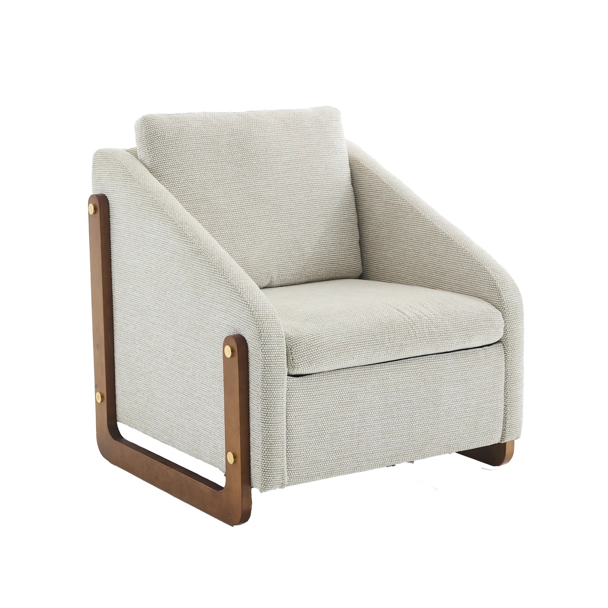 Modern Chenille Fabric Accent Chair with Wooden Side Frame