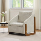 Modern Chenille Fabric Accent Chair with Wooden Side Frame