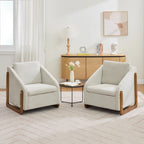 Modern Chenille Fabric Accent Chair with Wooden Side Frame