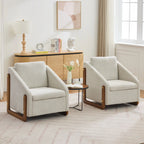 Modern Chenille Fabric Accent Chair with Wooden Side Frame
