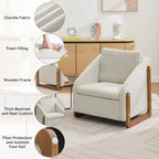 Modern Chenille Fabric Accent Chair with Wooden Side Frame
