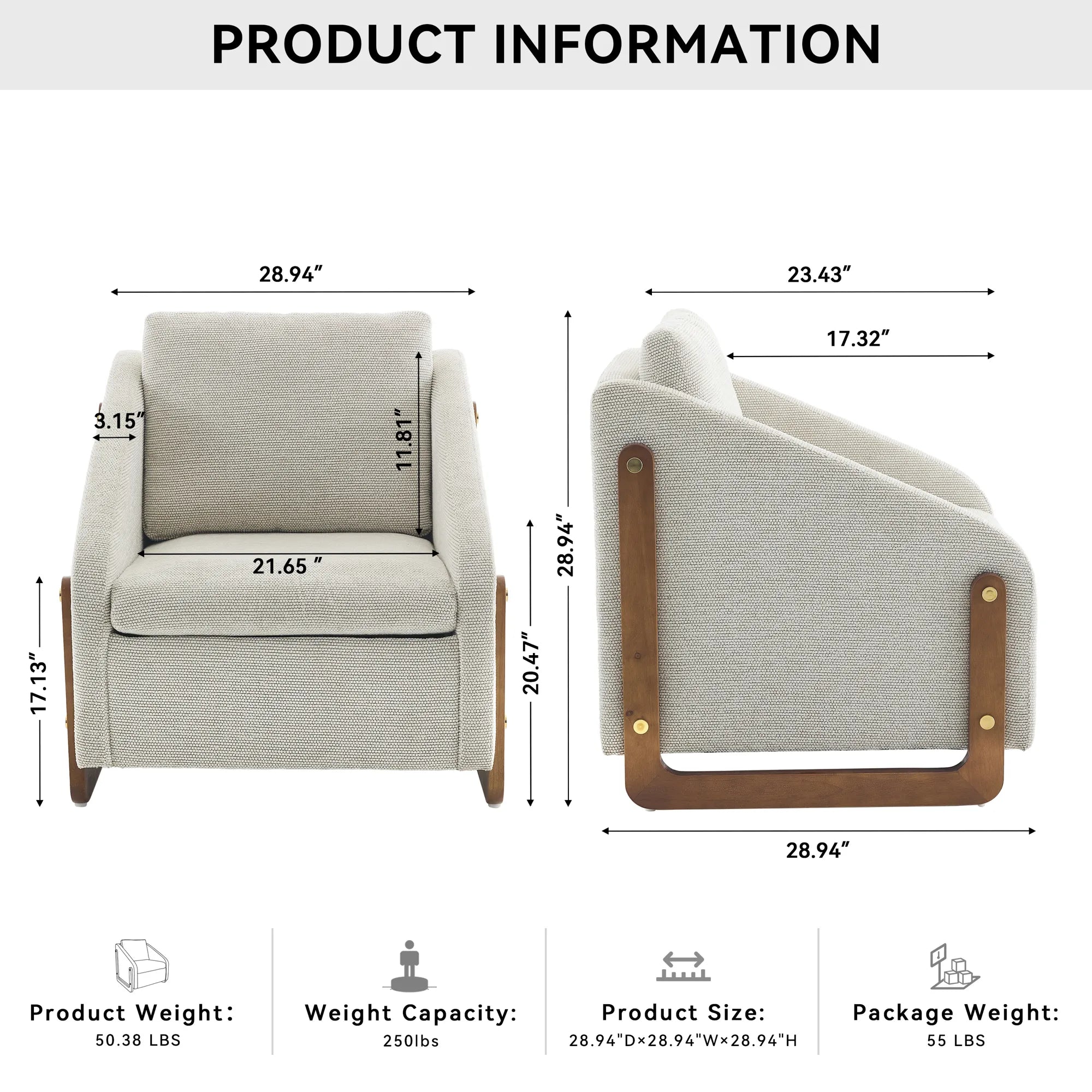 Modern Chenille Fabric Accent Chair with Wooden Side Frame