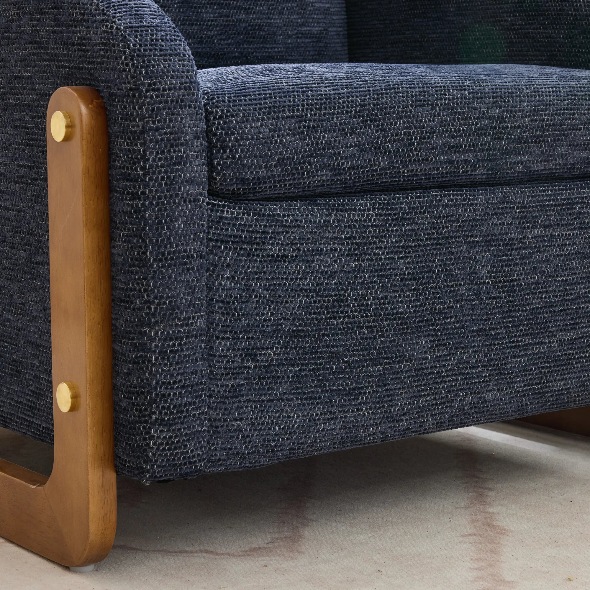 Modern Chenille Fabric Accent Chair with Wooden Side Frame