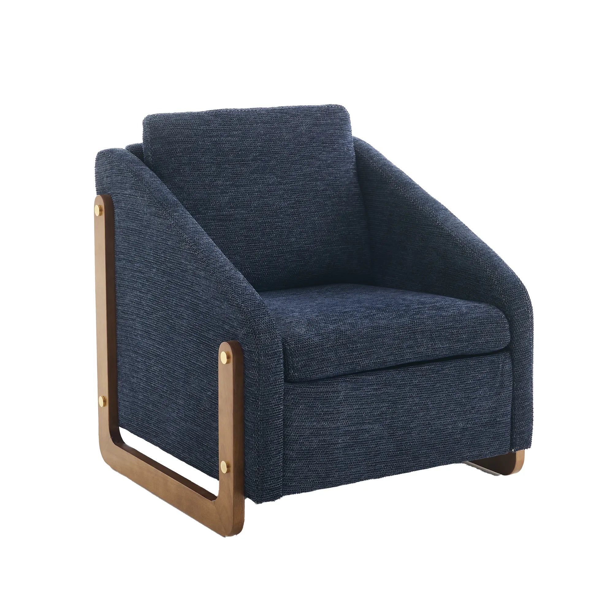 Modern Chenille Fabric Accent Chair with Wooden Side Frame