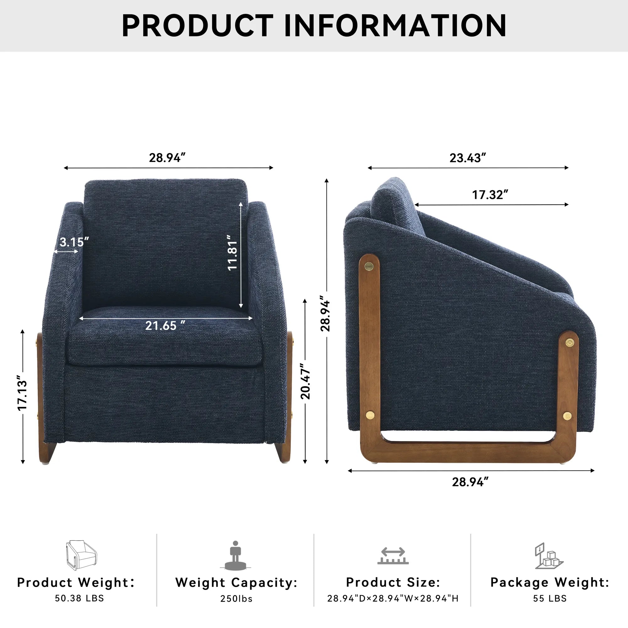 Modern Chenille Fabric Accent Chair with Wooden Side Frame
