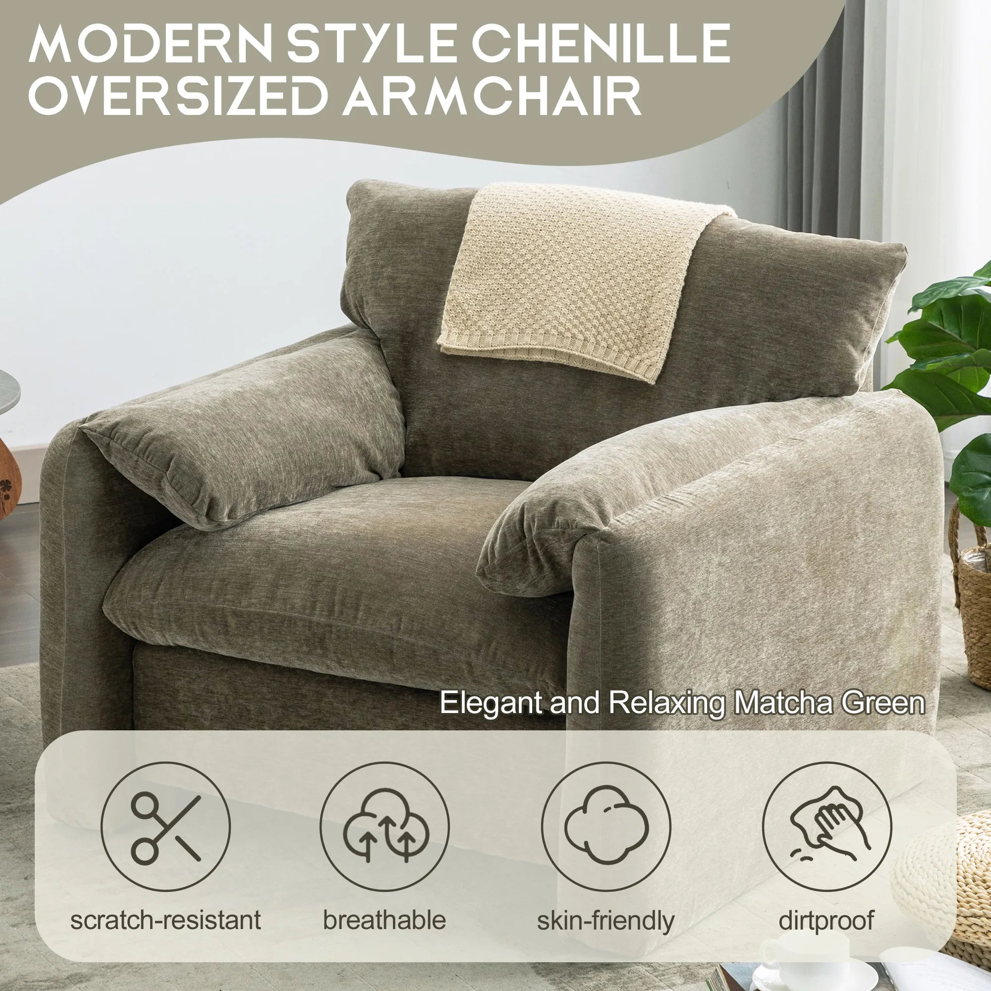 Modern Chenille Oversized Armchair Accent Chair