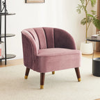 Velvet Barrel Accent Chair With Wooden Legs