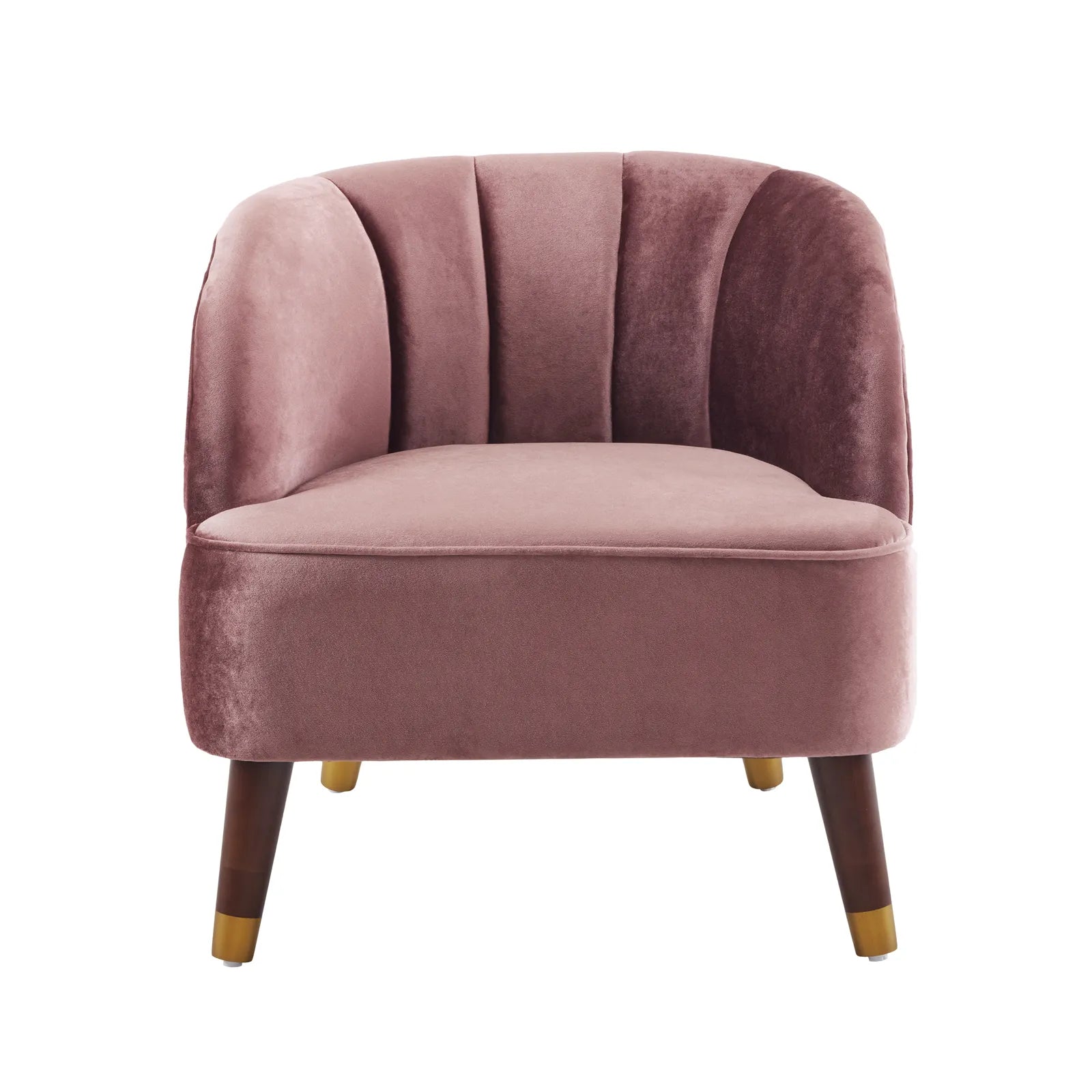 Velvet Barrel Accent Chair With Wooden Legs