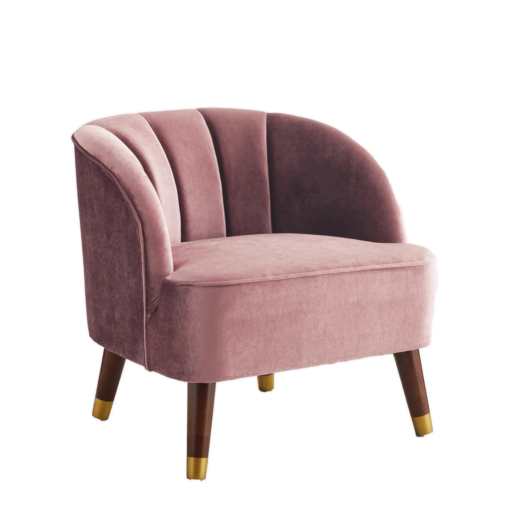 Velvet Barrel Accent Chair With Wooden Legs