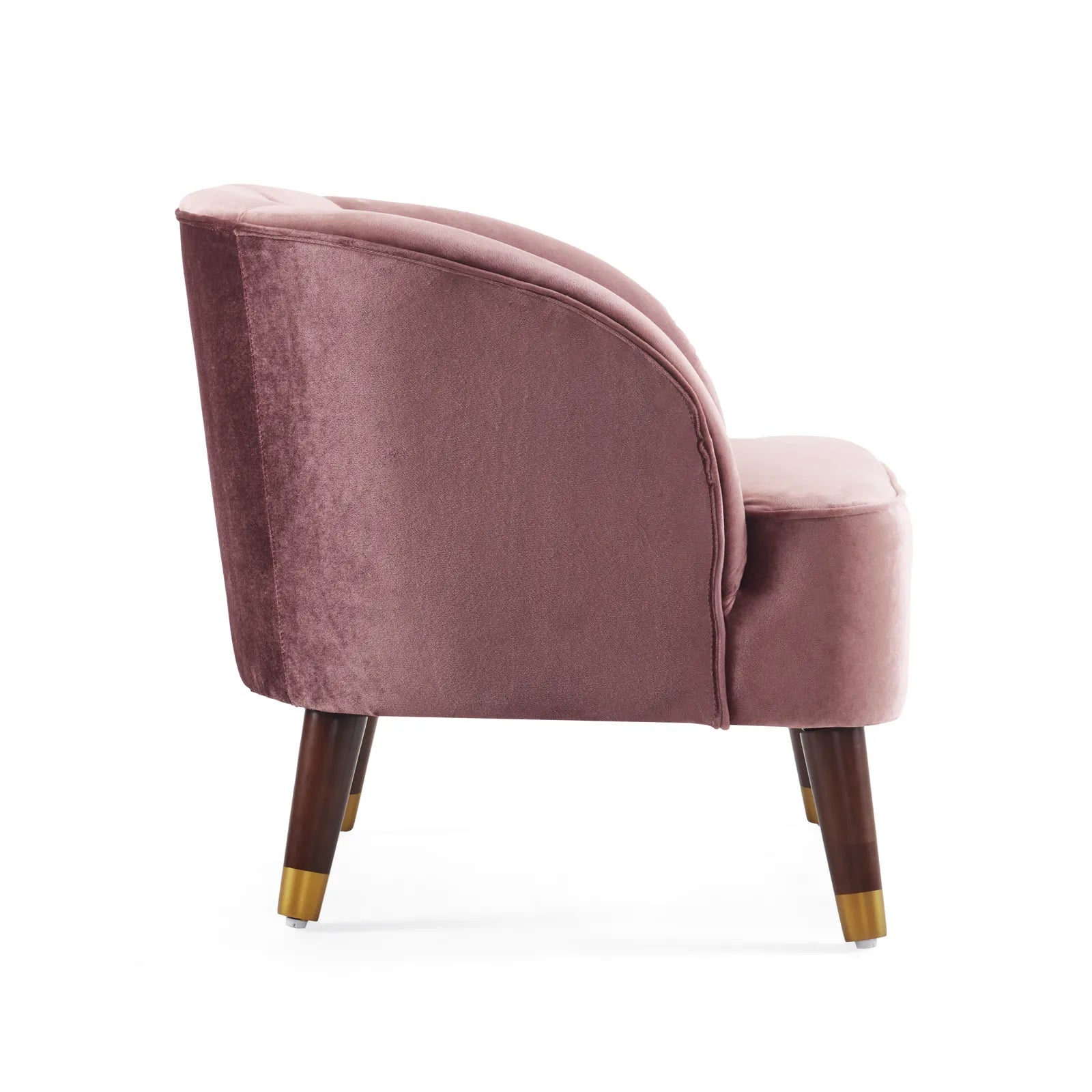 Velvet Barrel Accent Chair With Wooden Legs