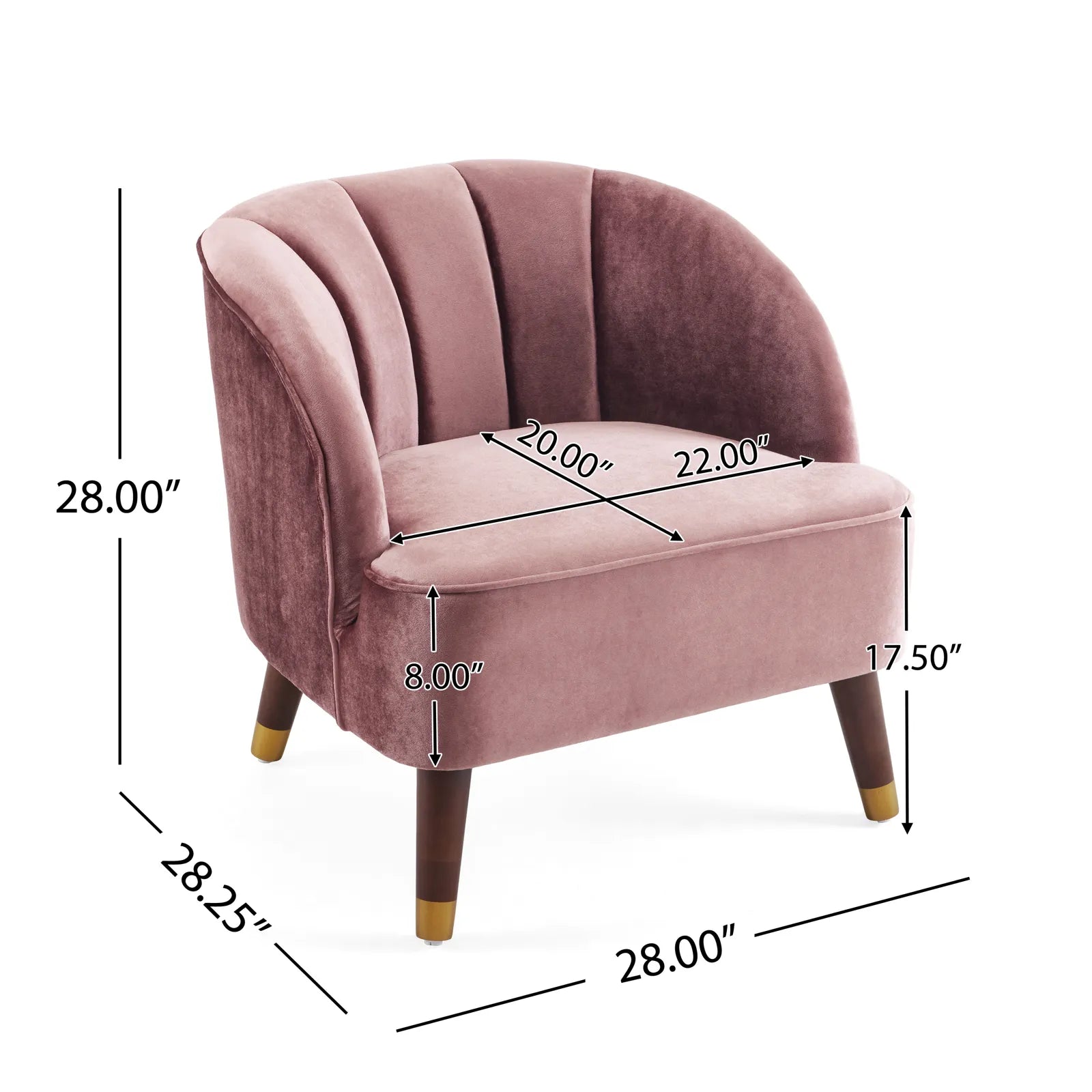 Velvet Barrel Accent Chair With Wooden Legs