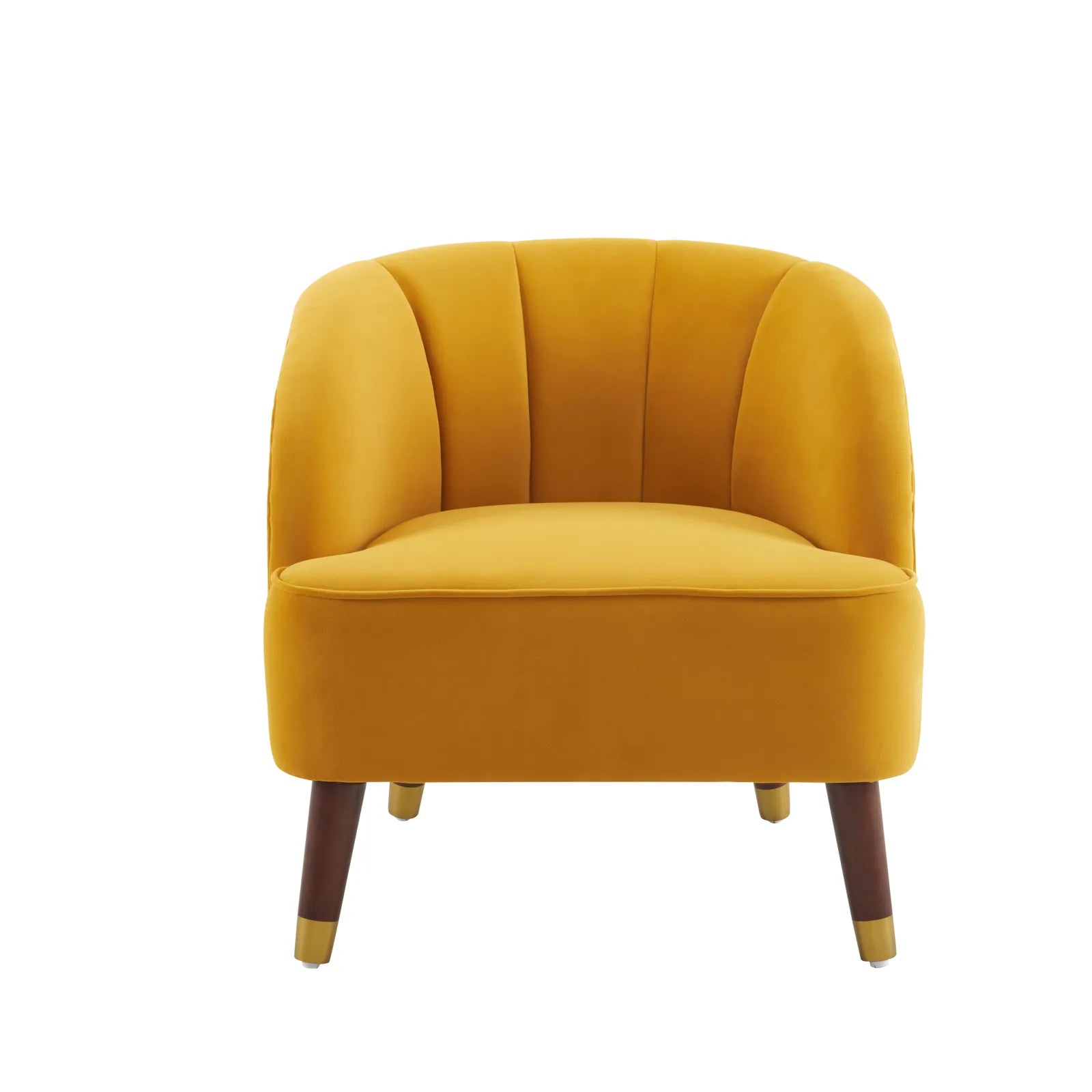 Velvet Barrel Accent Chair With Wooden Legs