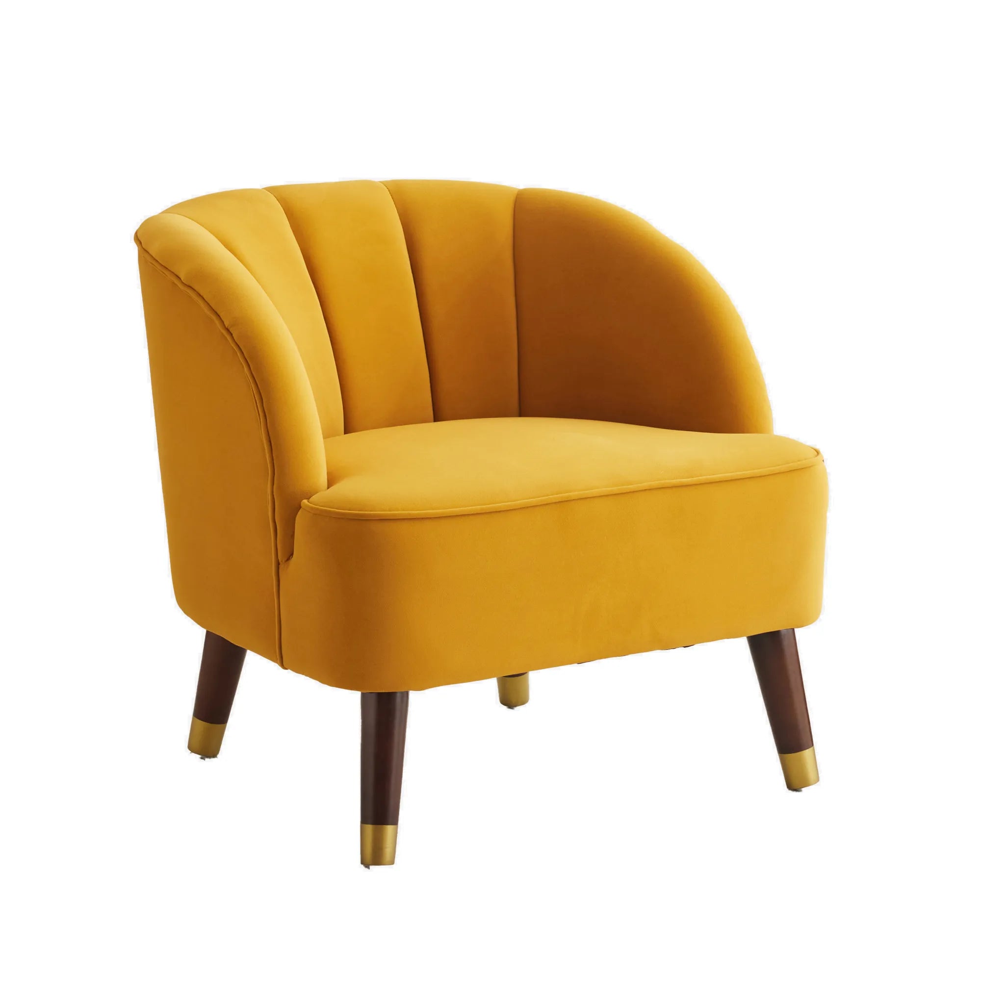 Velvet Barrel Accent Chair With Wooden Legs
