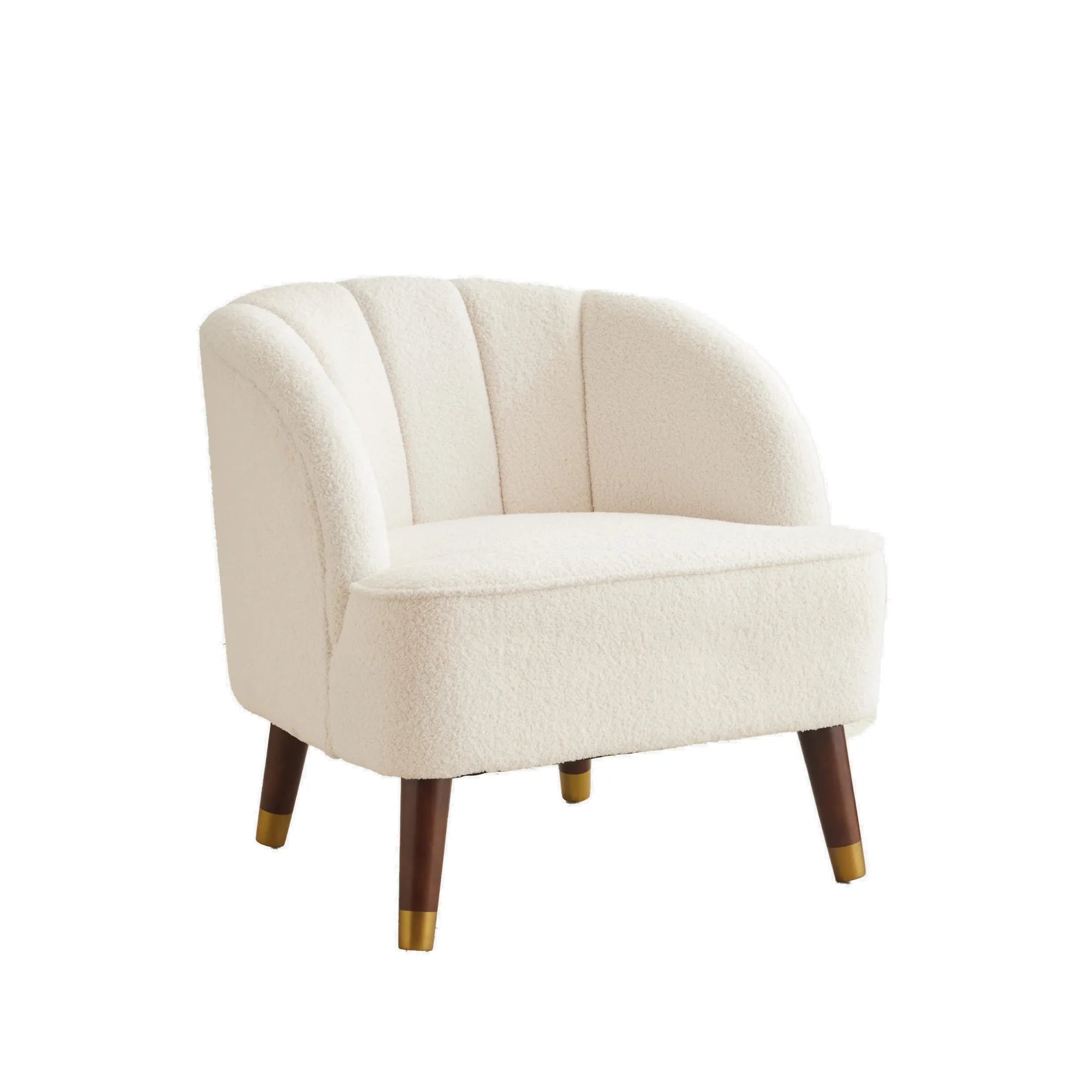 Velvet Barrel Accent Chair With Wooden Legs