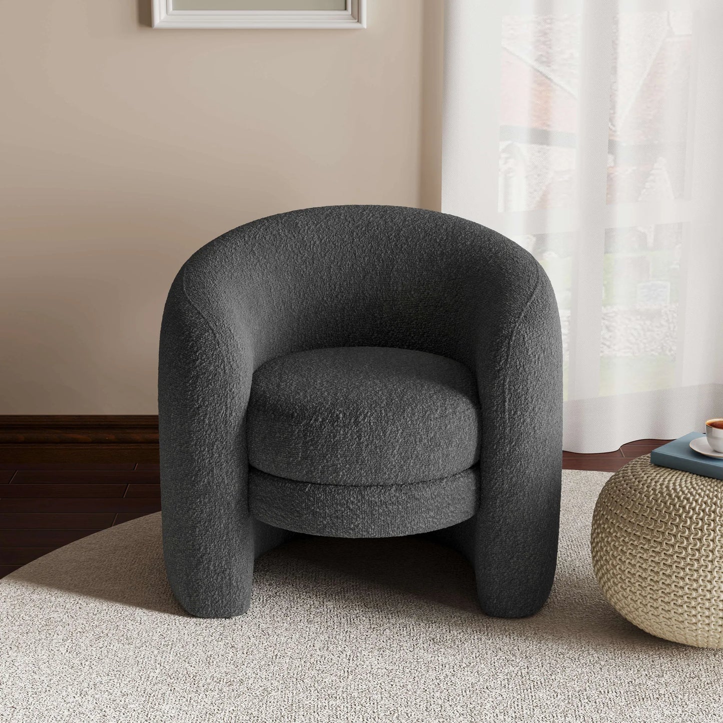 Modern Cozy Fabric Curved Back Accent Chair
