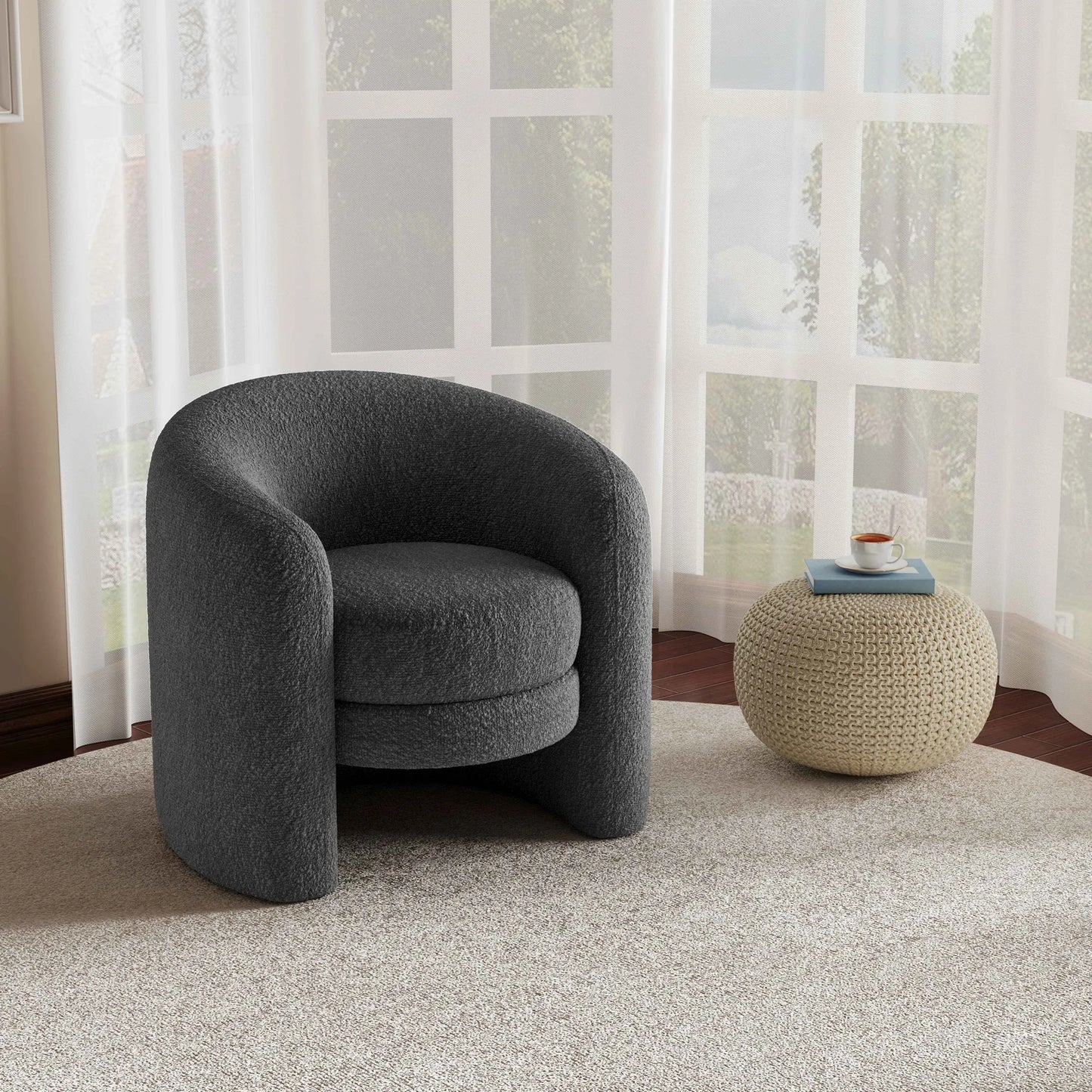 Modern Cozy Fabric Curved Back Accent Chair