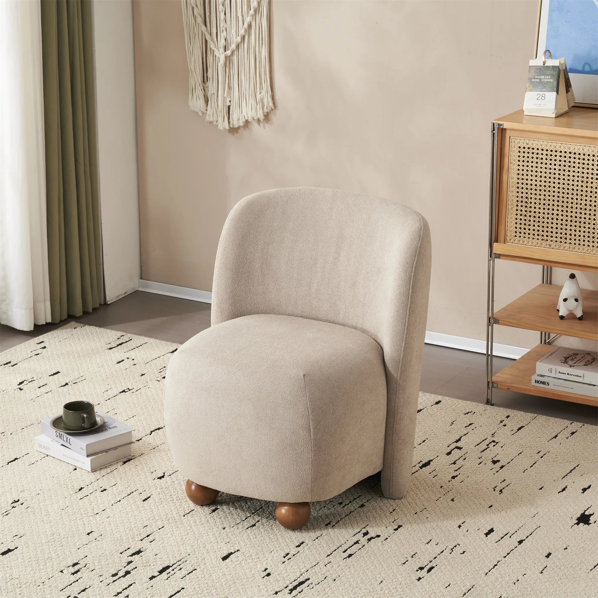 Modern Fabric Low Back Armless Accent Chair with Round Pine Wood Feet