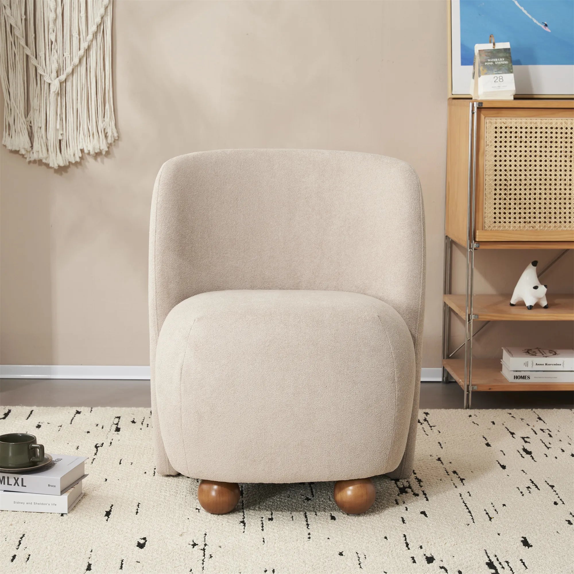 Modern Fabric Low Back Armless Accent Chair with Round Pine Wood Feet