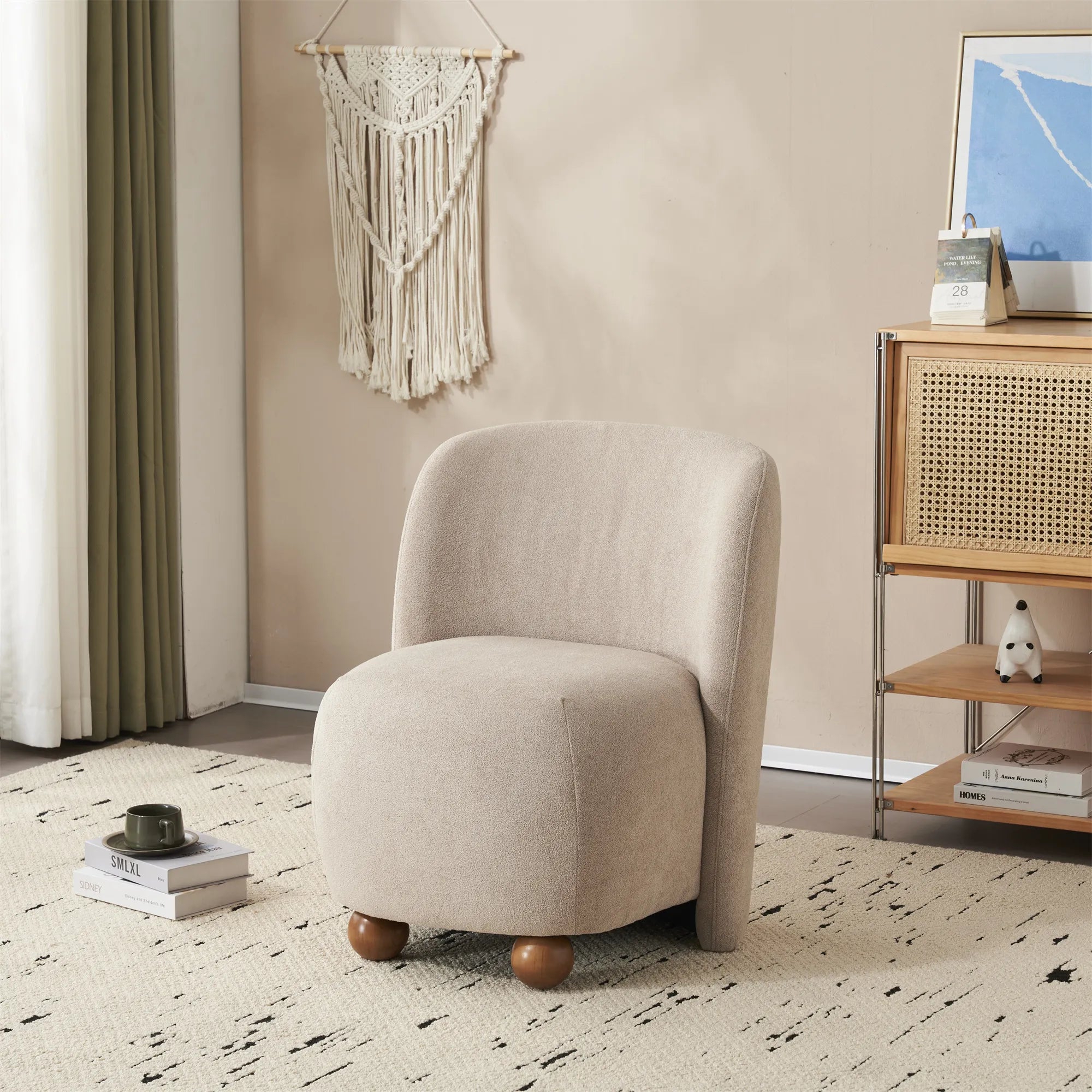 Modern Fabric Low Back Armless Accent Chair with Round Pine Wood Feet