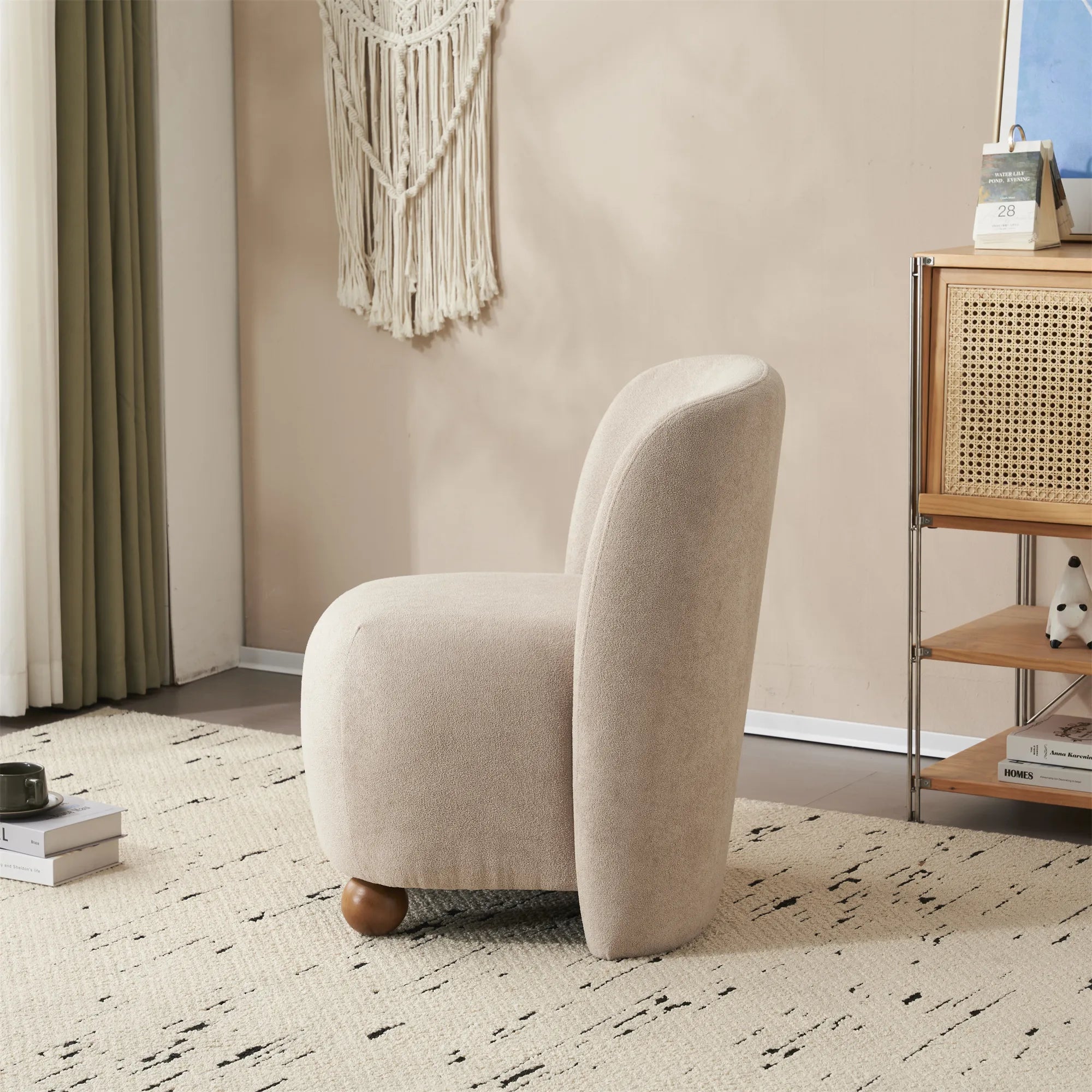 Modern Fabric Low Back Armless Accent Chair with Round Pine Wood Feet