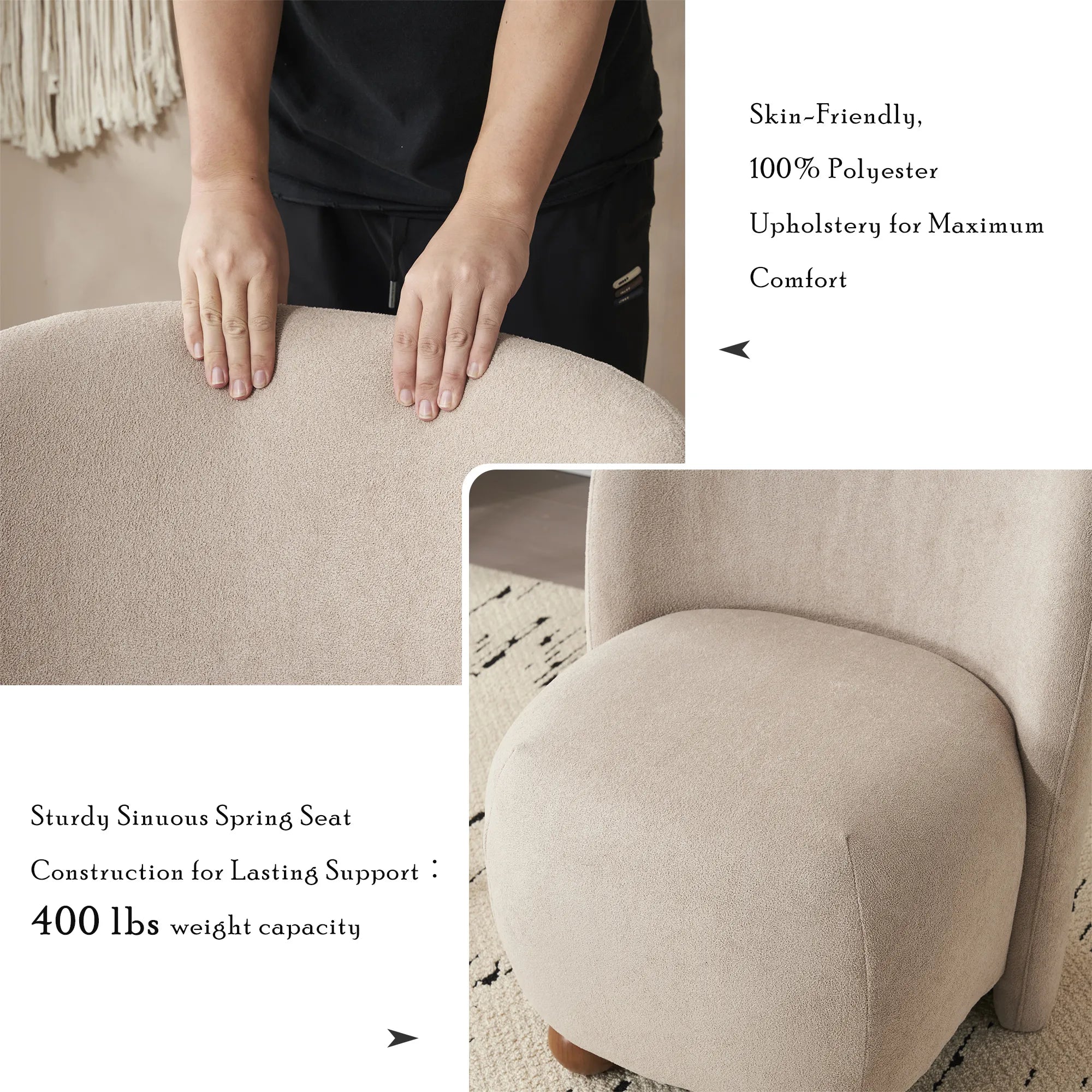 Modern Fabric Low Back Armless Accent Chair with Round Pine Wood Feet
