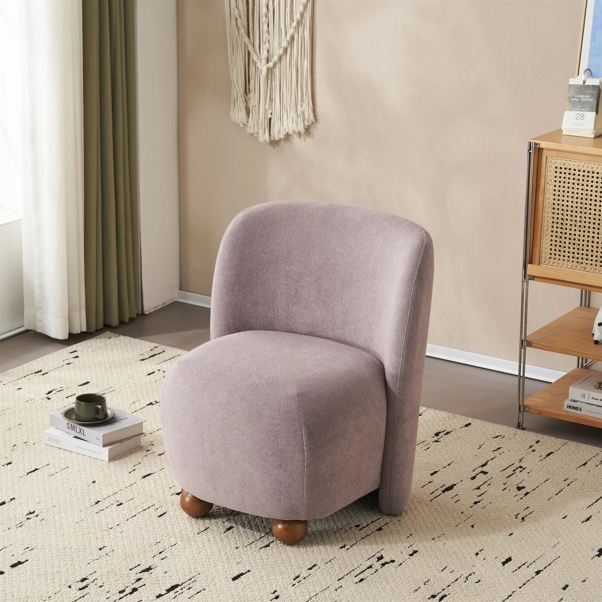 Modern Fabric Low Back Armless Accent Chair with Round Pine Wood Feet