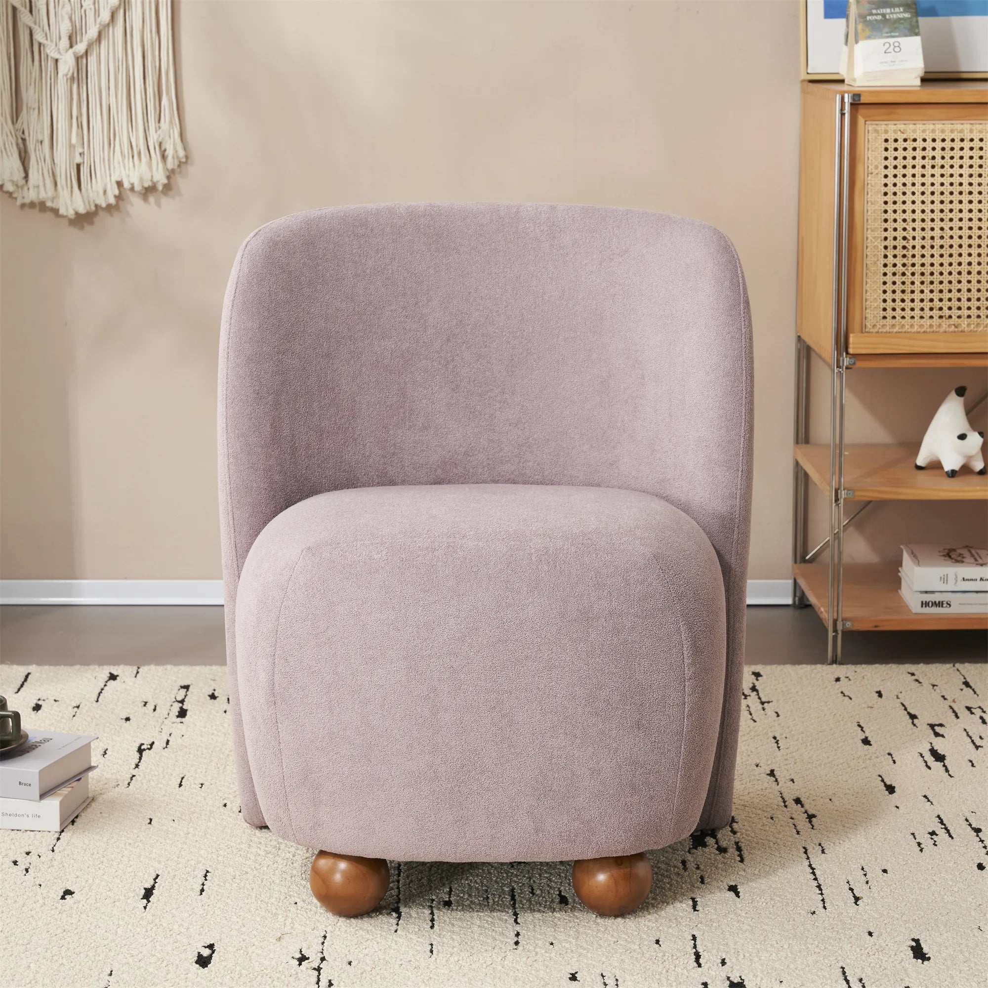 Modern Fabric Low Back Armless Accent Chair with Round Pine Wood Feet