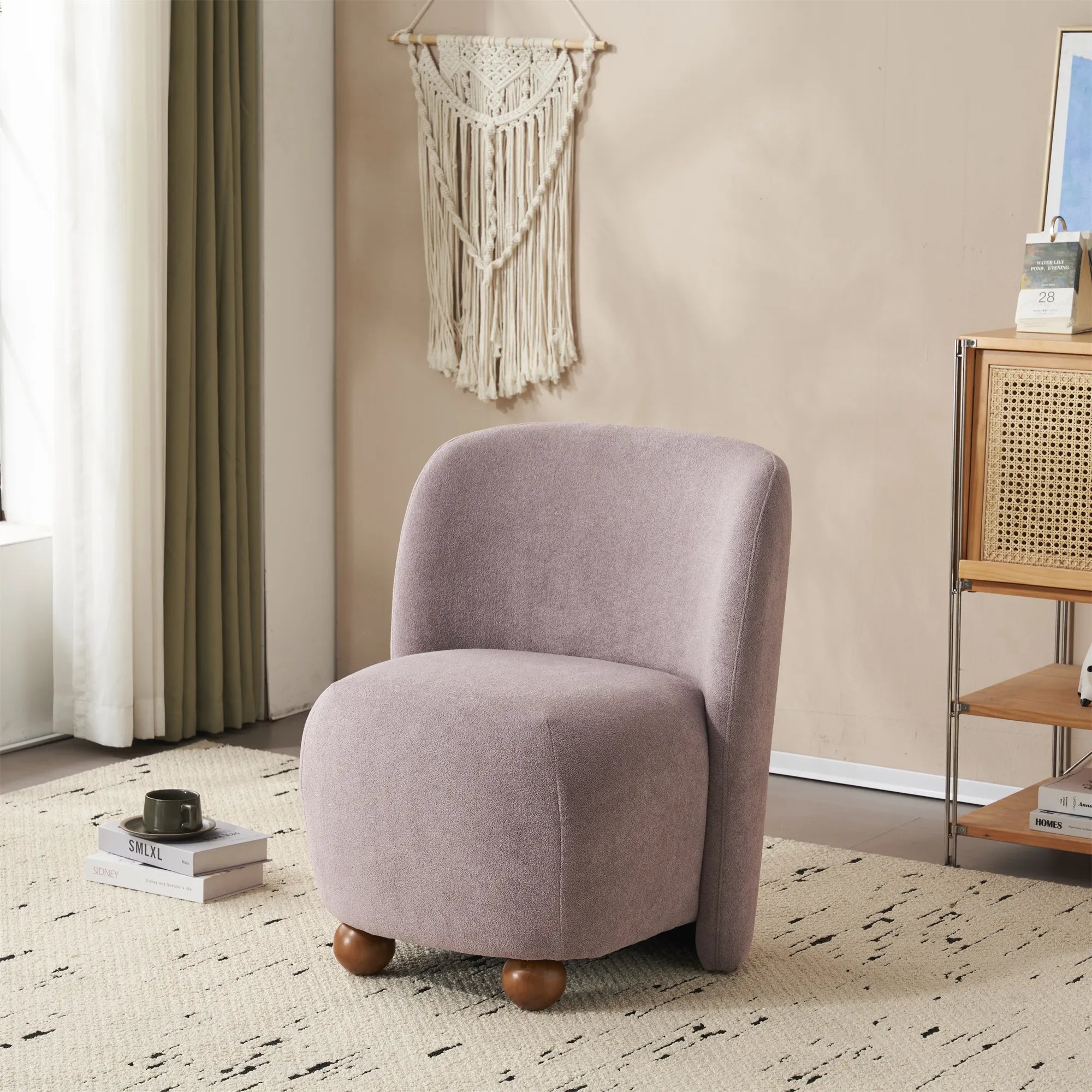 Modern Fabric Low Back Armless Accent Chair with Round Pine Wood Feet