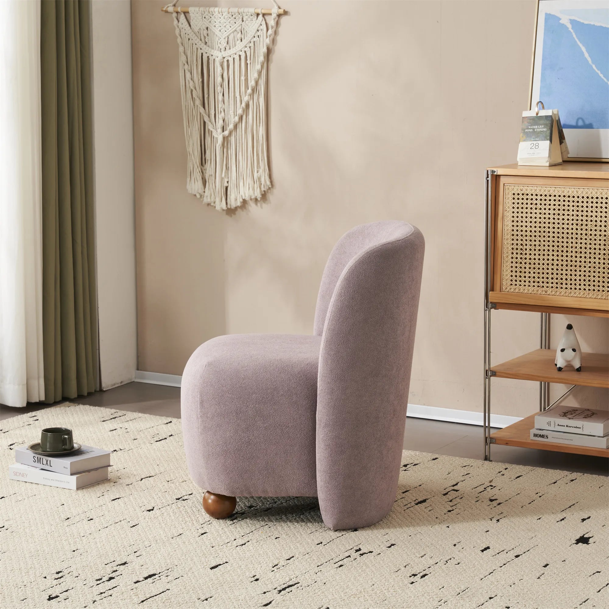 Modern Fabric Low Back Armless Accent Chair with Round Pine Wood Feet
