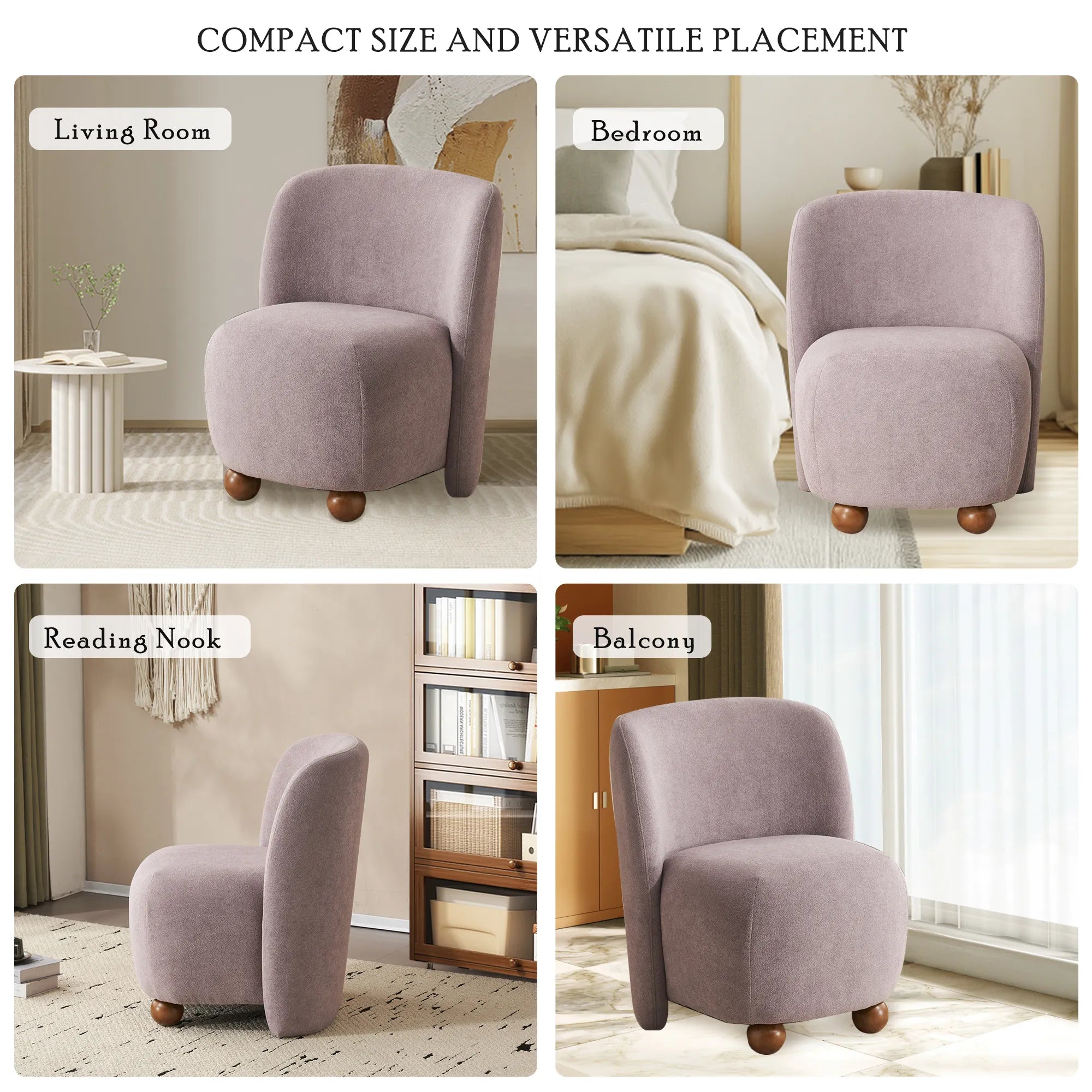 Modern Fabric Low Back Armless Accent Chair with Round Pine Wood Feet