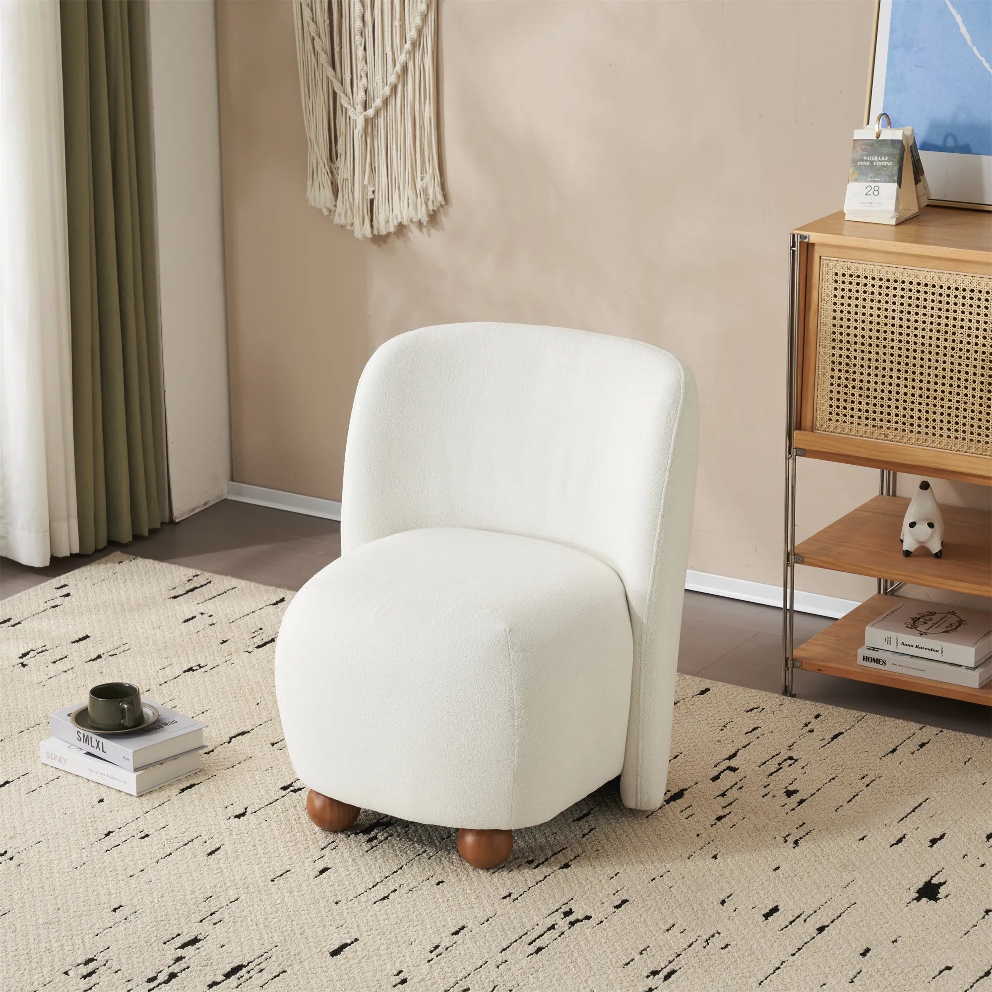 Modern Fabric Low Back Armless Accent Chair with Round Pine Wood Feet