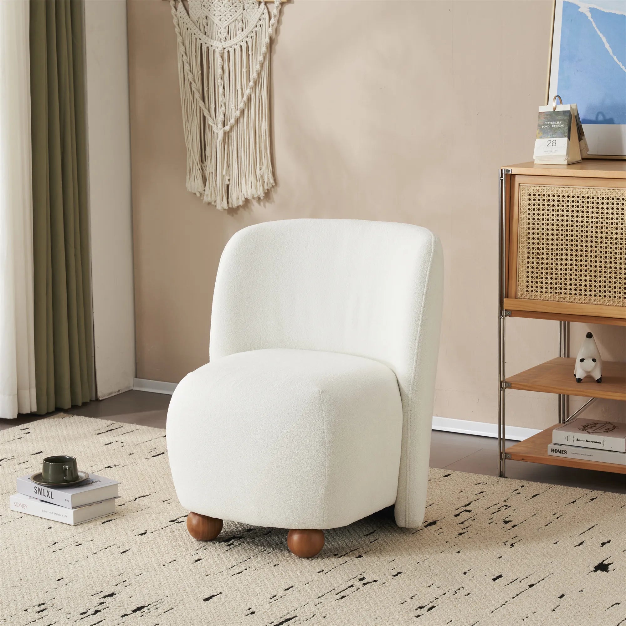 Modern Fabric Low Back Armless Accent Chair with Round Pine Wood Feet