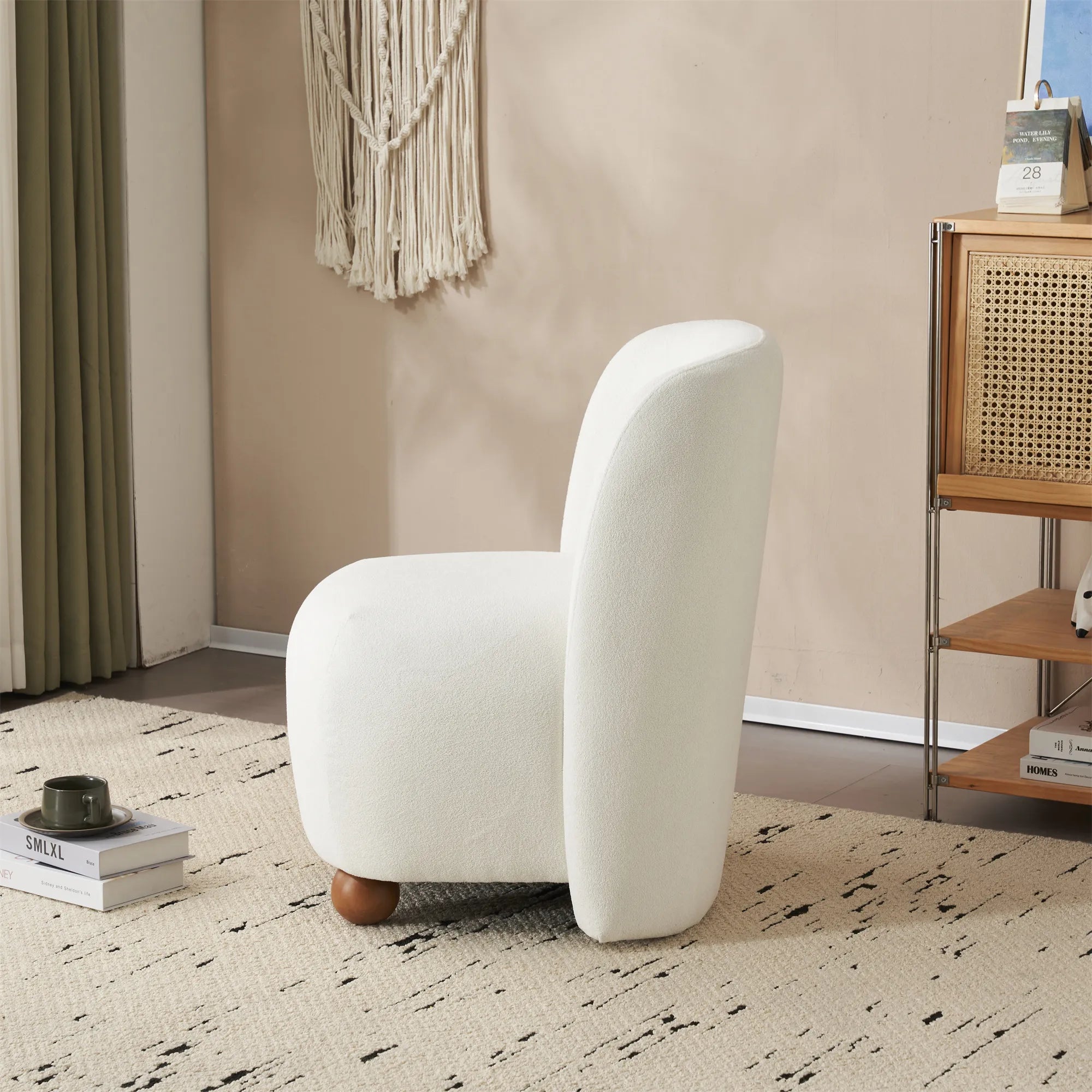 Modern Fabric Low Back Armless Accent Chair with Round Pine Wood Feet