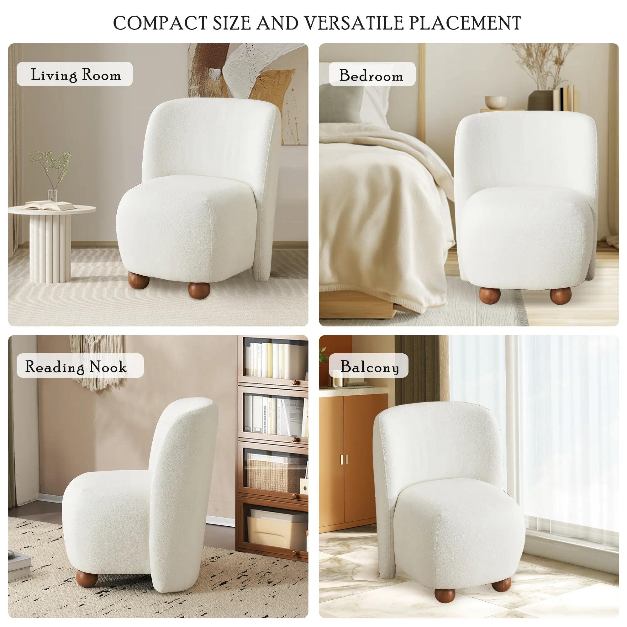 Modern Fabric Low Back Armless Accent Chair with Round Pine Wood Feet