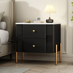 Modern Fluted 2-Drawer Nightstand with Gold Metal Legs