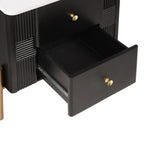 Modern Fluted 2-Drawer Nightstand with Gold Metal Legs