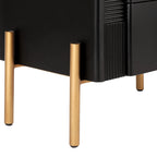 Modern Fluted 2-Drawer Nightstand with Gold Metal Legs