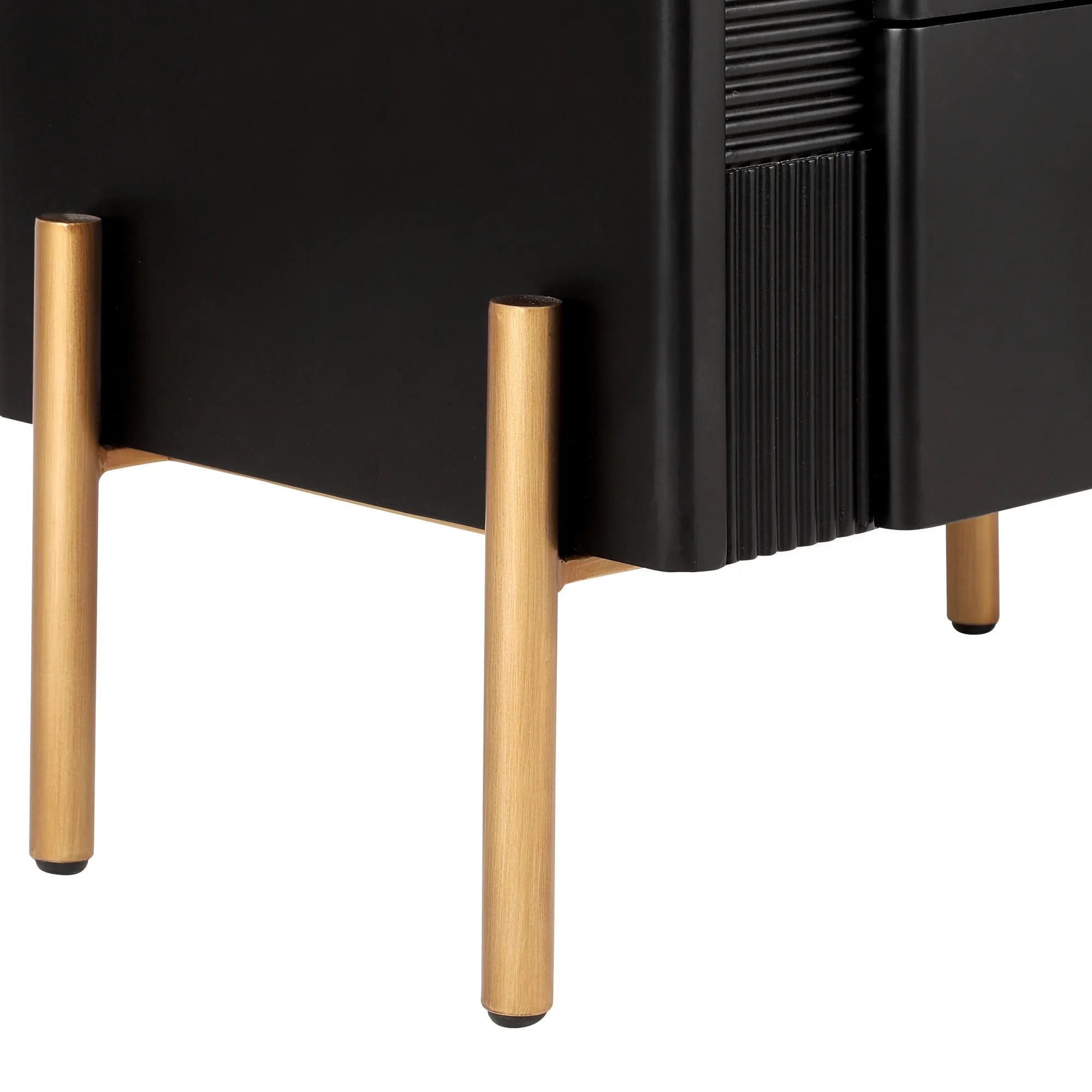 Modern Fluted 2-Drawer Nightstand with Gold Metal Legs
