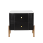Modern Fluted 2-Drawer Nightstand with Gold Metal Legs