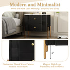 Modern Fluted 2-Drawer Nightstand with Gold Metal Legs