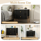 Modern Fluted 2-Drawer Nightstand with Gold Metal Legs