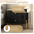 Modern Fluted 2-Drawer Nightstand with Gold Metal Legs