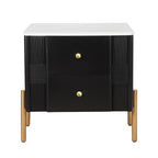 Modern Fluted 2-Drawer Nightstand with Gold Metal Legs