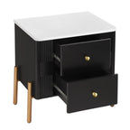 Modern Fluted 2-Drawer Nightstand with Gold Metal Legs