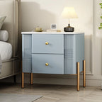 Modern Fluted 2-Drawer Nightstand with Gold Metal Legs