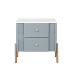 Modern Fluted 2-Drawer Nightstand with Gold Metal Legs